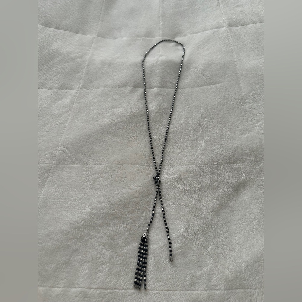 Elegant Black and Silver Beaded Necklace Lariat style